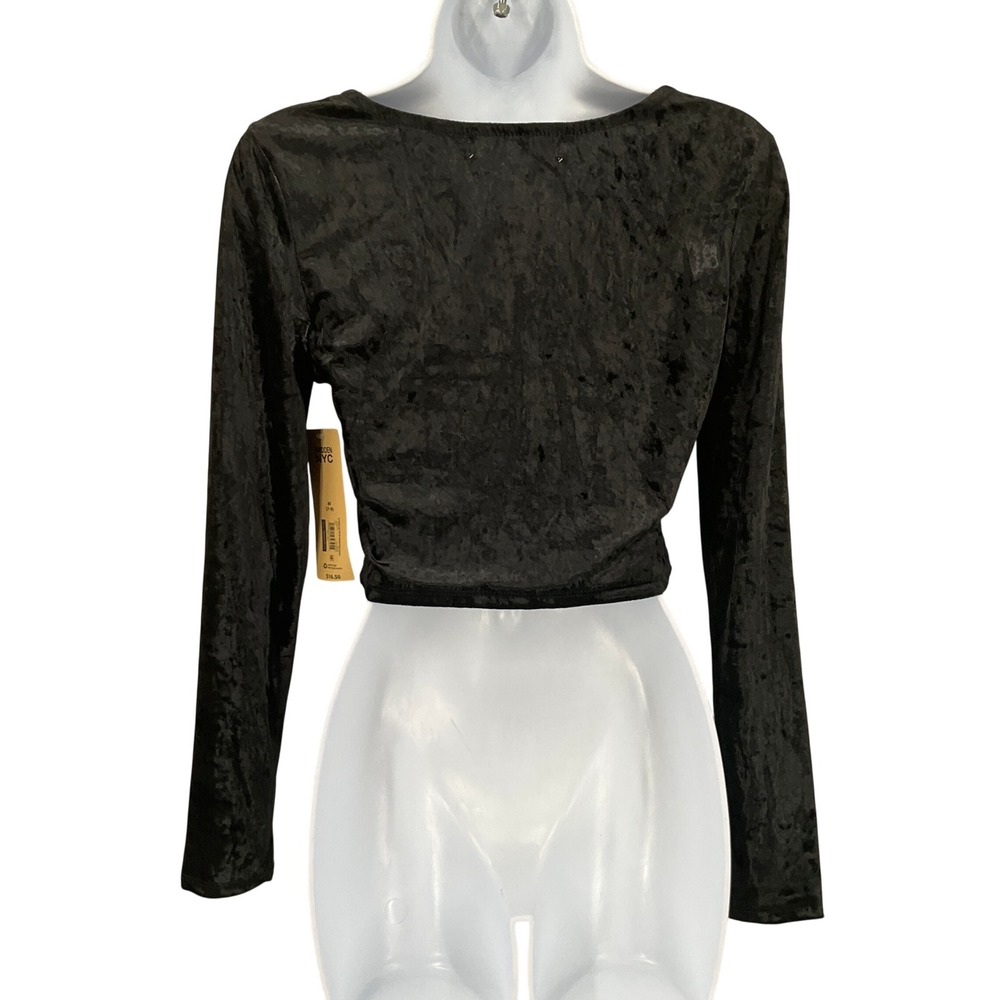 Madden NYC Crop Top Women M Black Velvet Rhinestone Heart Glam Dark Corquette - Picture 3 of 12